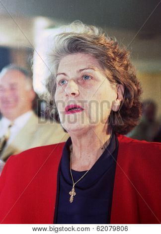 PALE, BOSNIA - JUNE 10: Bosnian Serb president Biljana Plavsic attends a session of the Bosnian Serb parliament in Pale, Bosnia, on Monday, June 10, 1996.