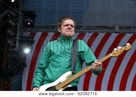 BUDAPEST - AUG 16: The Beatsteaks perform in concert at the annual Sziget Festival in Budapest, Hungary, on Tuesday, August 16, 2005. Seen here is bassist Torsten Scholz.