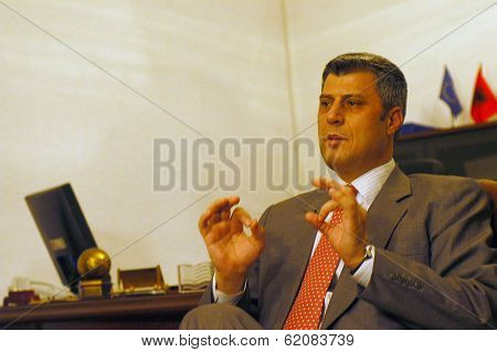 PRISTINA, KOSOVO - DEC 10: Future head of a provincial Kosovo government Hashim Thaci speaks in his office in Pristina, Kosovo, on Monday, December 10, 2007.