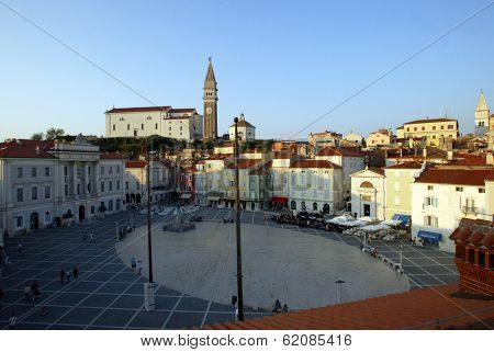 PIRAN - AUG 22: A view of the Venetian port city of Piran, Slovenia, on Saturday, August 22, 2009.