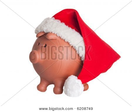 Piggy Bank With Santa Claus Hat