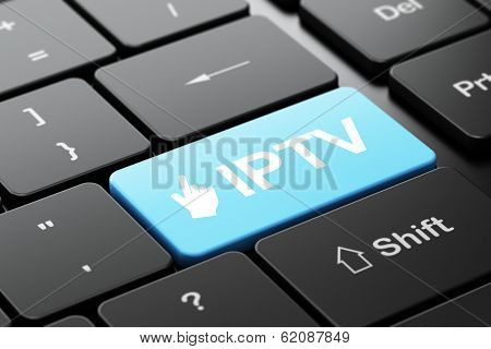 Web design concept: Mouse Cursor and IPTV on computer keyboard background