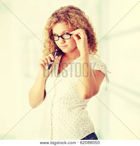 Beautiful corpulent caucasian student girl