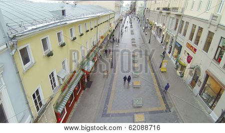 MOSCOW, RUSSIA - DEC 1, 2013: (aerial view) Kamergersky lane. Since 1998, lane became pedestrian and closed for vehicles.