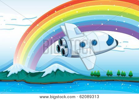 Illustration of a jetplane near the rainbow