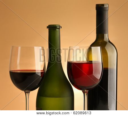 A bottle of wine and two glasses