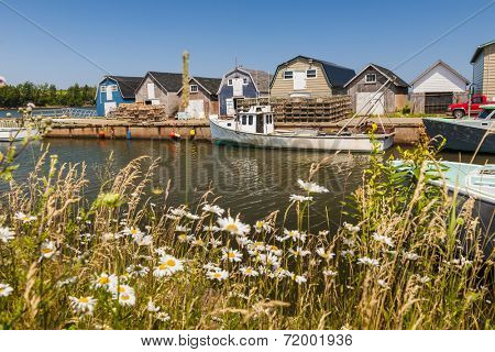 Boats docked at fishing village near Cavendish, Prince Edward Island, Canada.