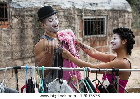 Cirque Clowns Fitting Costumes