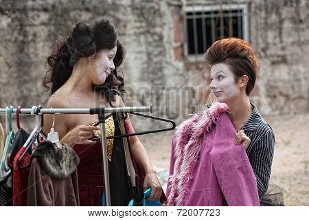 Female Actors Fitting Coat