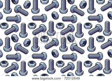 Seamless pattern of metal bolts and nuts. Raster illustration.