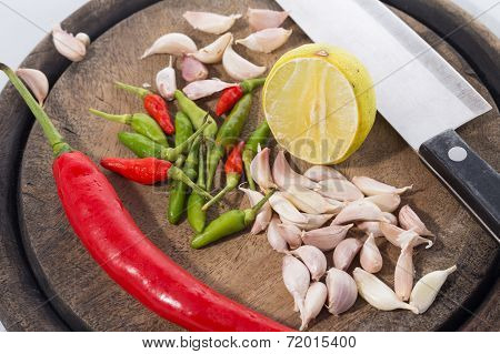 Garlic Chilli And Lemon with knife