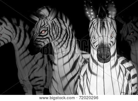 four artificial zebras as seen at China Lights in Rotterdam