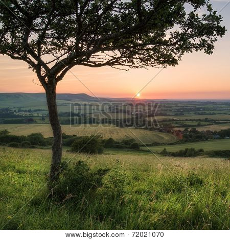 Landscape Image Summer Sunset View Over English Countryside