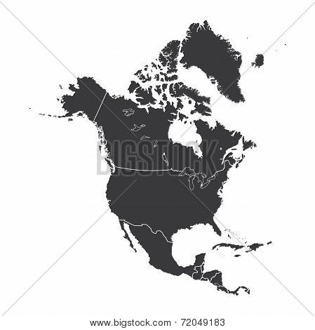 Outline On Clean Background Of The Continent Of North America