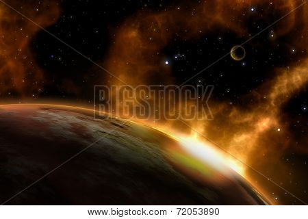 3D space background with fictional planets