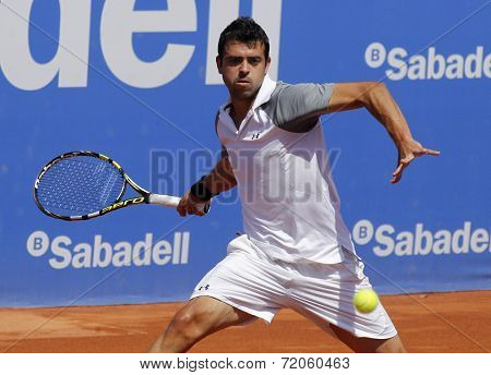 BARCELONA - APRIL, 24: Spanish tennis player IÃ?ÃÂ±igo Cervantes in action during a match of Barcelona tennis tournament Conde de Godo on April 24, 2014 in Barcelona