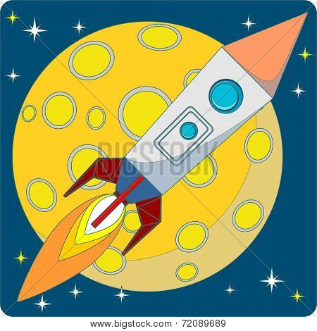 Space Rocket on Moon Background
