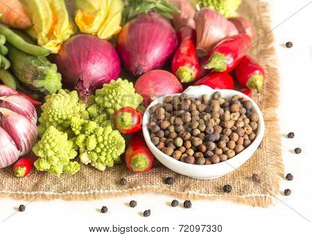 Raw Organic Roveja Beans And Vegetables