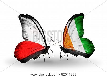 Two Butterflies With Flags On Wings As Symbol Of Relations Poland And Cote Divoire