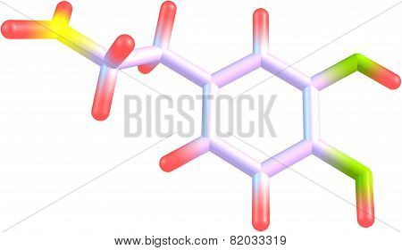 Structural model of Dopamine. It is a neurotransmitter affecting behaviour, sleep, learning, perception of pain, mood and motivation.