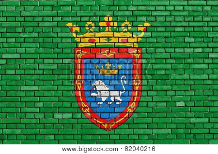 Flag Of Pamplona Painted On Brick Wall