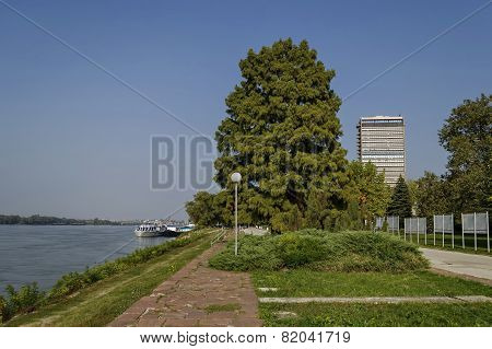 Riverside park in Ruse town along river Danube