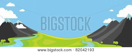 Panorama Vector Illustration Of Mountains And Valley