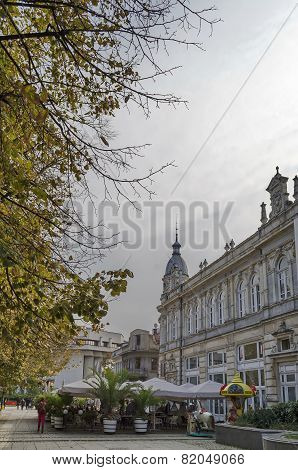 Ancient building with rich decoration in center of Ruse town