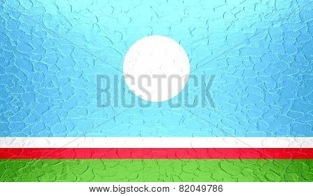 Sakha Republic flag on metallic metal texture