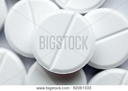 Heap Of White Round Pills, Close-up