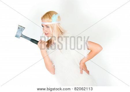 The Girl In A Fur Cape With An Axe
