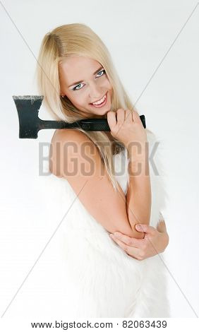 The Girl In A Fur Cape With An Axe