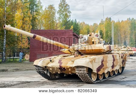 Modernized tank T-72 in motion. Russia