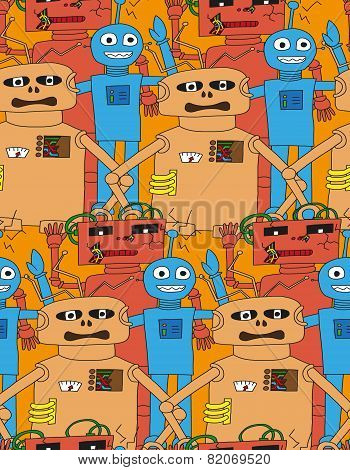 Cartoon robots seamless pattern.