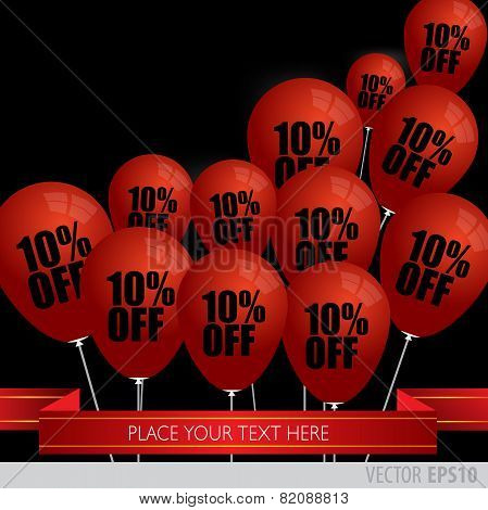 Red Balloons With Sale Discounts 10 Percent.