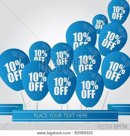 Blue Balloons With Sale Discounts 10 Percent.