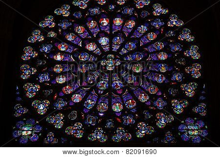 Paris Notre Dame Cathedral. South transept rose window. UNESCO World Heritage Site. Paris France