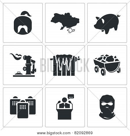 Ukraines Energy Problems Vector Icons Set