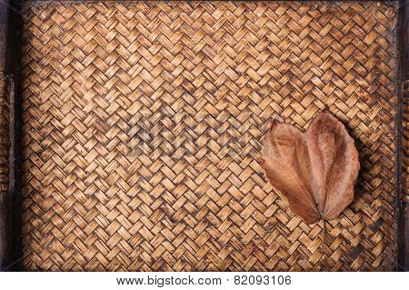 Green Leaf On Hand Work Bamboo Texture