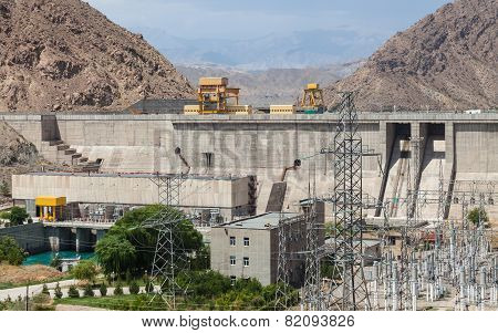 The Kurpsai Dam on the Naryn River in Kyrgyzstan