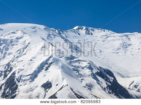 The summit of Leinin peak view from camp 2 Pamir mountains Kyrgyzstan