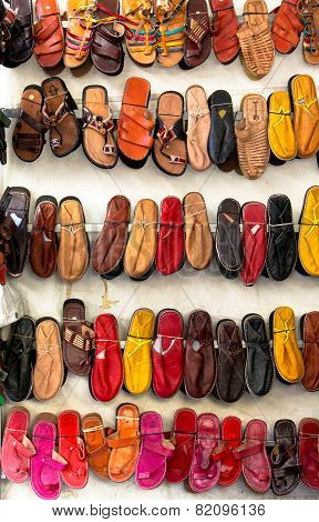 Sandals And Slippers On A Market