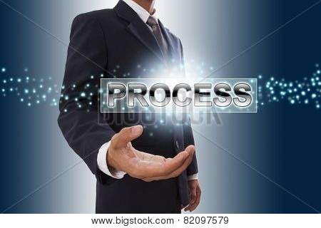 Businessman hand showing process