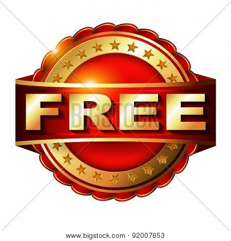 Free golden label with ribbon. .Vector illustration.