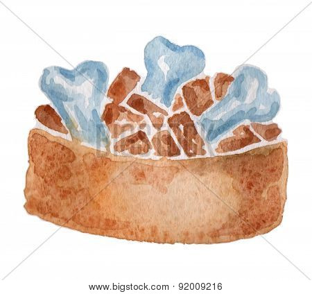 Watercolor Vector Illustration Of Dog Food And Bones On A White Background. Hand Drawn.