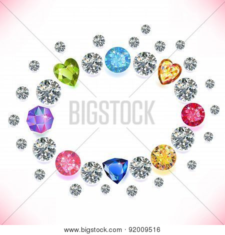 Colored Gems Oval Frame Isolated On White Background