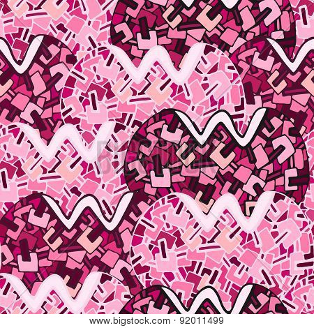 Hand Drawn Vector Seamless Tulips Mosaic Pattern With Geometric Elements. Abstract geometric flowers