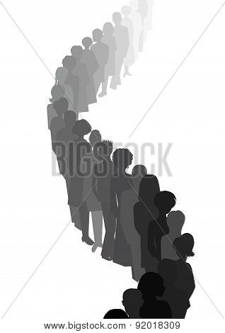 Long queue. People silhouettes