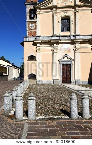 In  The Somma Lombardo    Old   Church    Brick Tower Sidewalk Italy  Lombardy