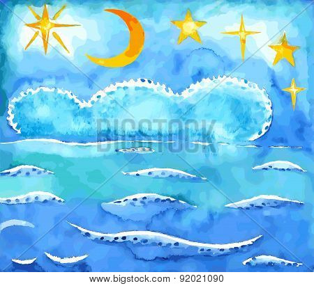 Summer night sky and sea background